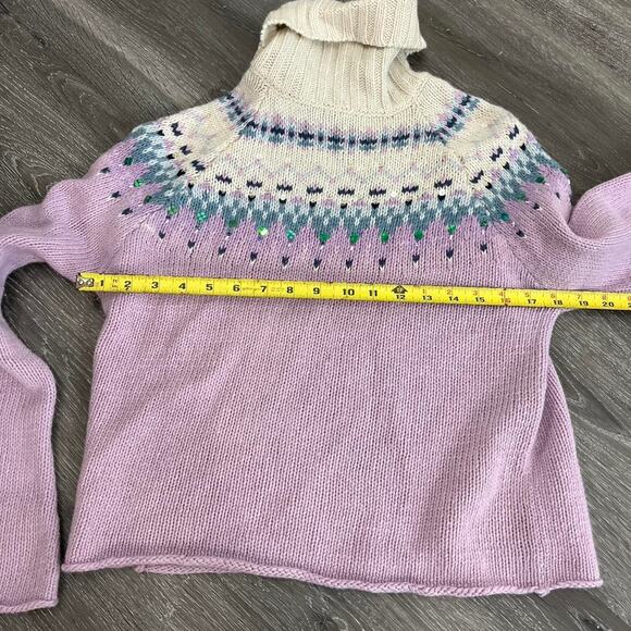 Vintage Y2K Rue 21 Lilac Fair Isle Sequin Knit Turtleneck Sweater Bell Sleeves - Picture 6 of 6